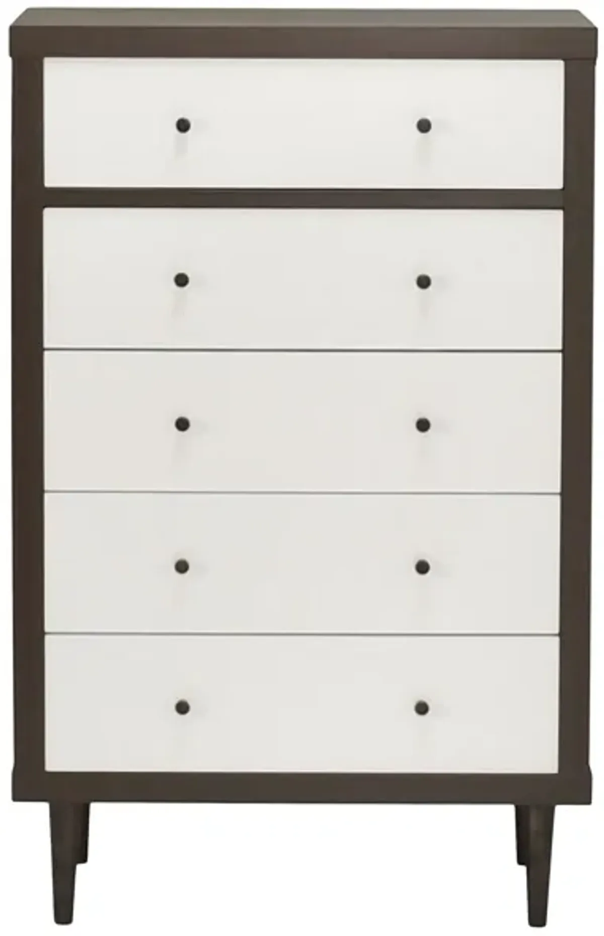 Minie Tall Dresser Chest, 4 Drawers, Rubberwood White, Walnut Brown - Benzara