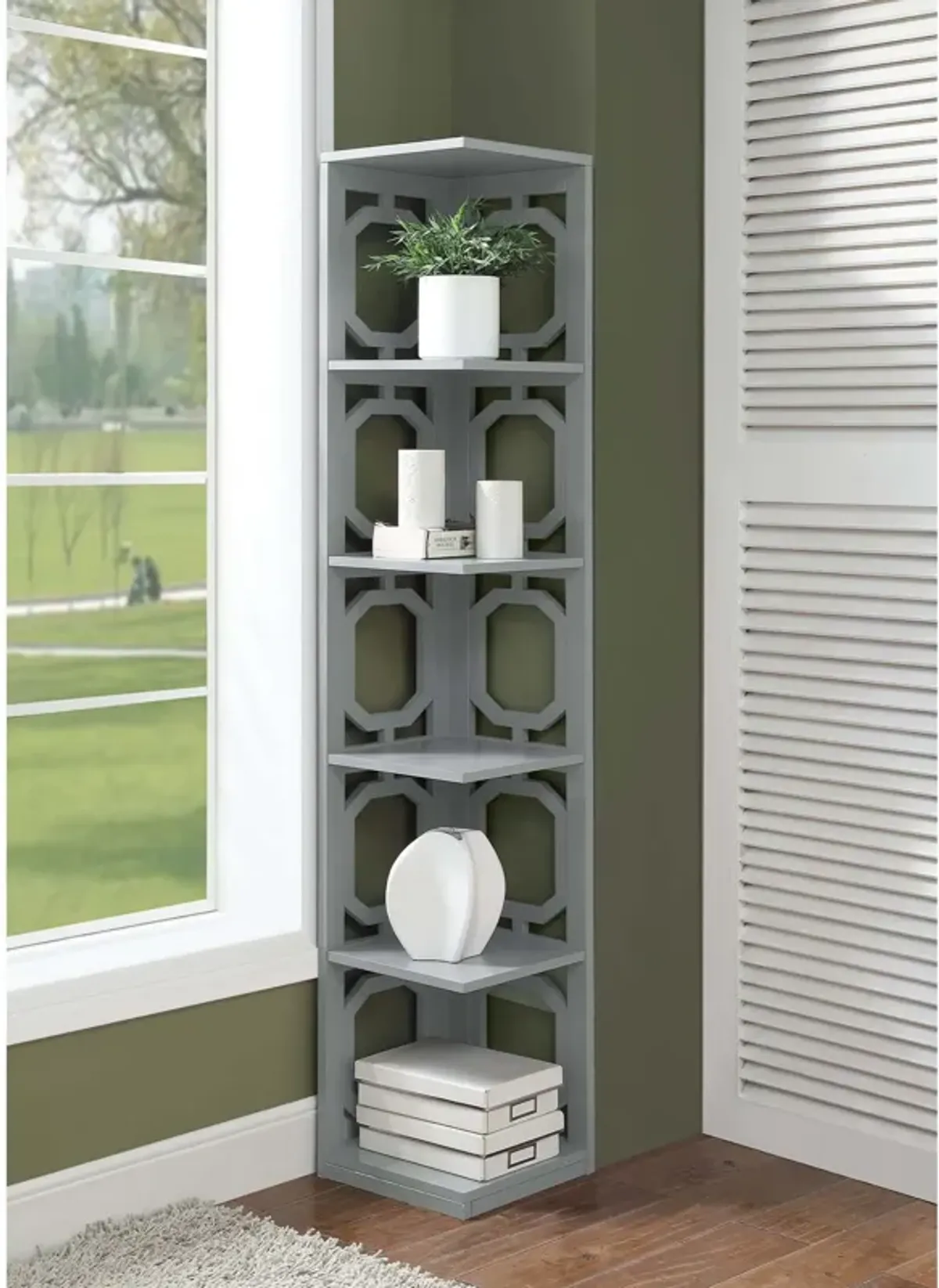 Convenience Concepts Omega 5 Tier Corner Bookcase, Gray