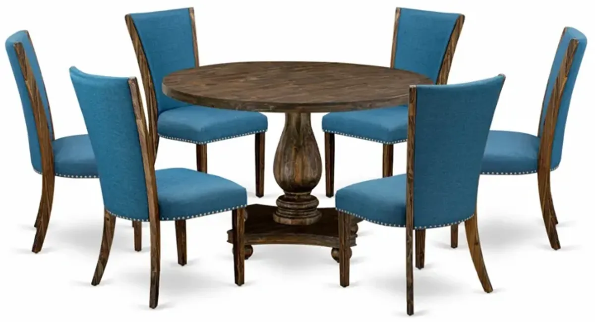 East West Furniture I2VE7-721 7Pc Dining Set - Round Table and 6 Parson Chairs - Distressed Jacobean Color