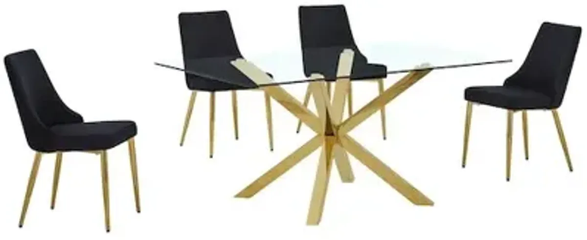 Best Quality Furniture Clear Glass Dining Set With Velvet Upholstered Chairs