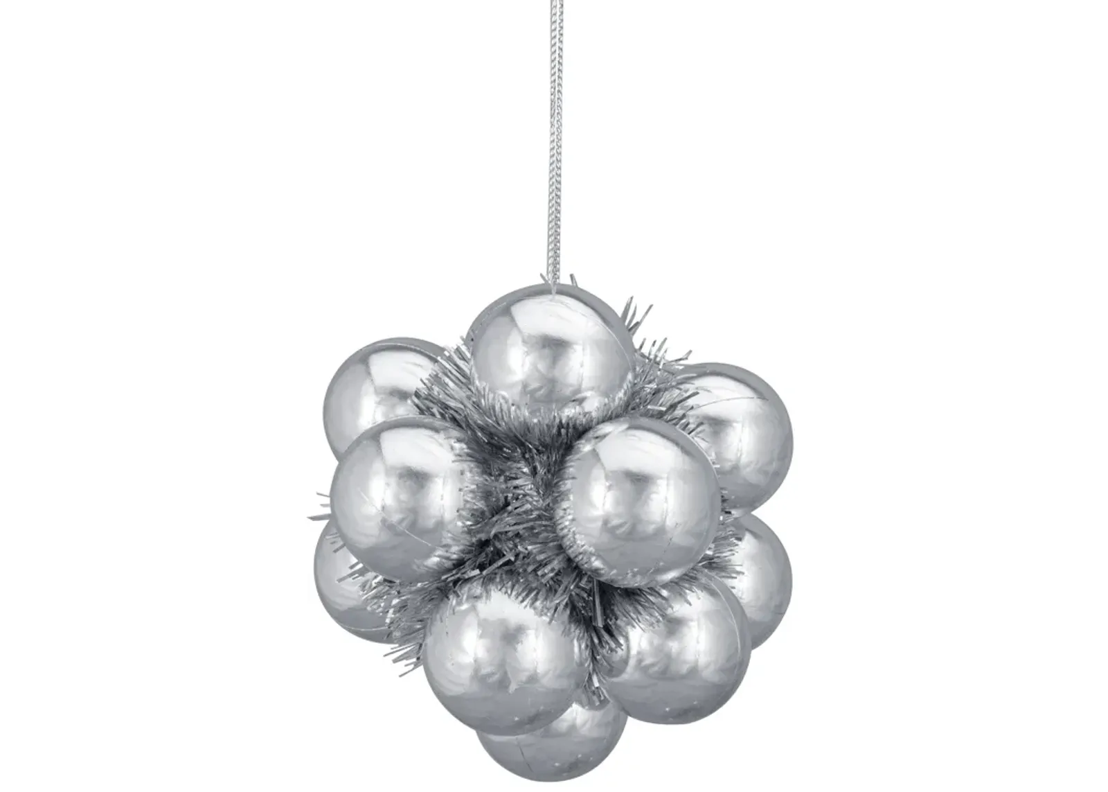 4.25" Shiny Silver Balls and Tinsel Christmas Ornament