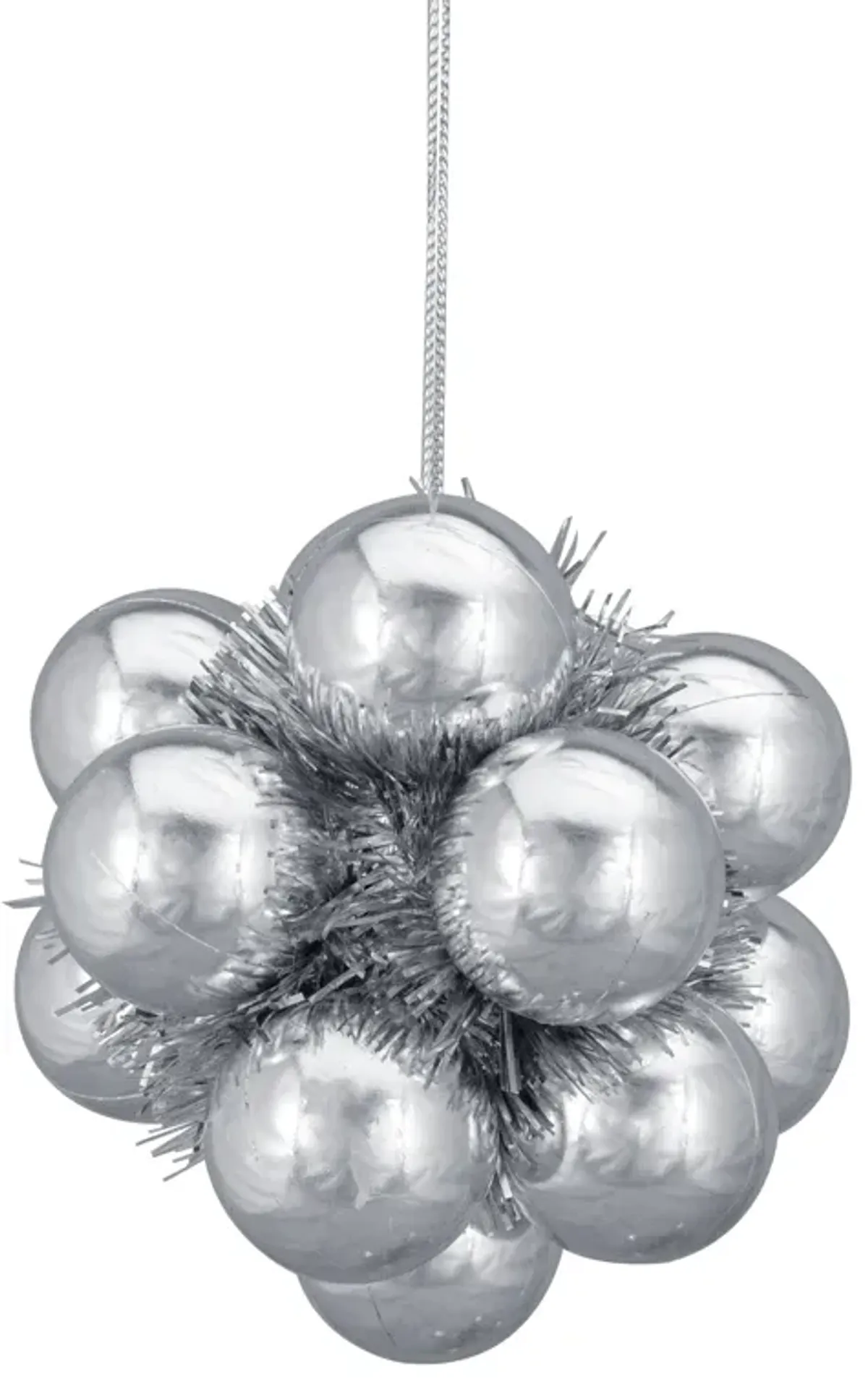 4.25" Shiny Silver Balls and Tinsel Christmas Ornament