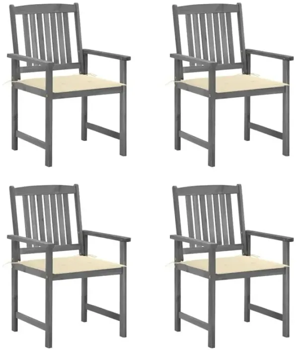 Garden Chair Set of 4 Grey Solid Acacia wood Standard Durable