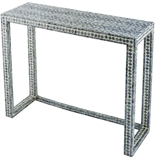 36 Inch Accent Console Table, Capiz Shell Inlay, Rectangular, Gray