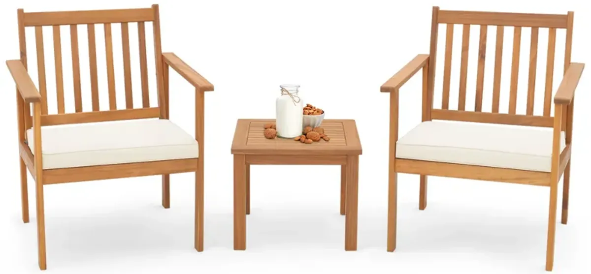 3 Pieces Patio Wood Furniture Set with soft Cushions for Porch