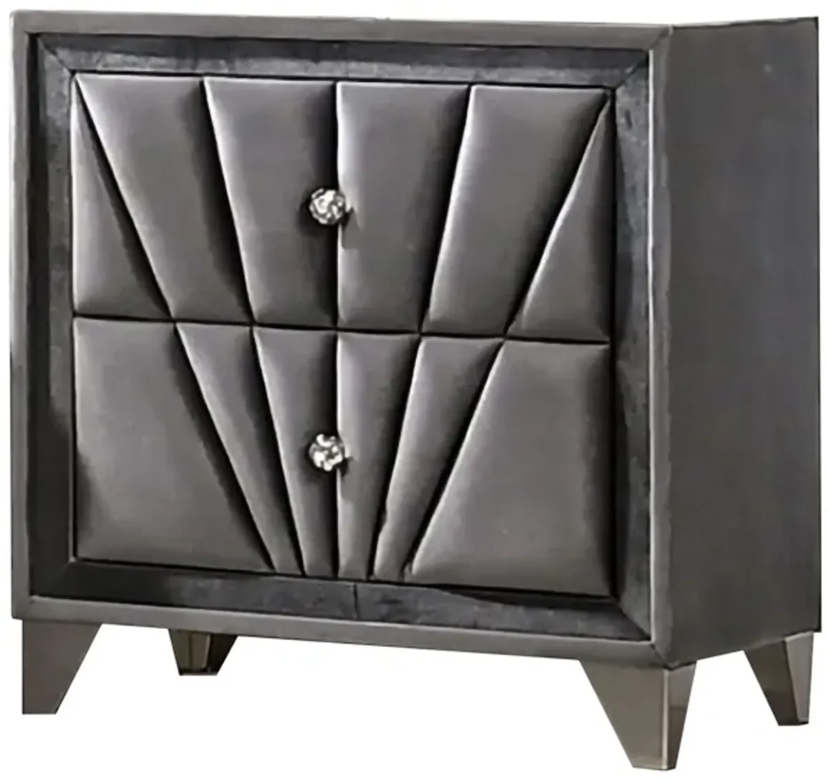 2 Drawer Fabric Frame Nightstand with Tufted Accent, Gray-Benzara