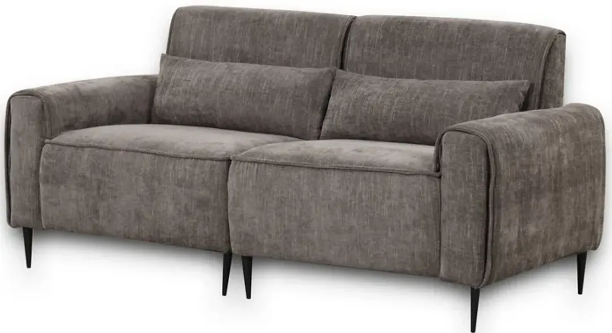 Tiu 74 Inch Sofa with 2 Lumbar Pillows, Gray Chenille, Metal, Solid Wood - Benzara