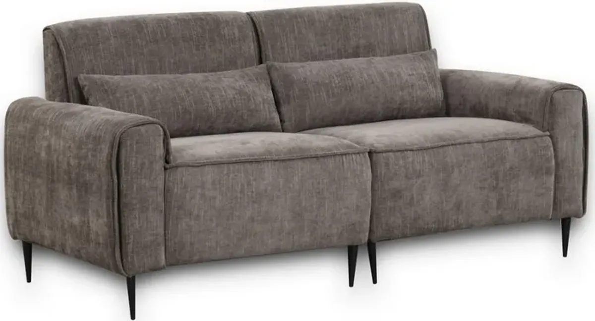 Tiu 74 Inch Sofa with 2 Lumbar Pillows, Gray Chenille, Metal, Solid Wood - Benzara