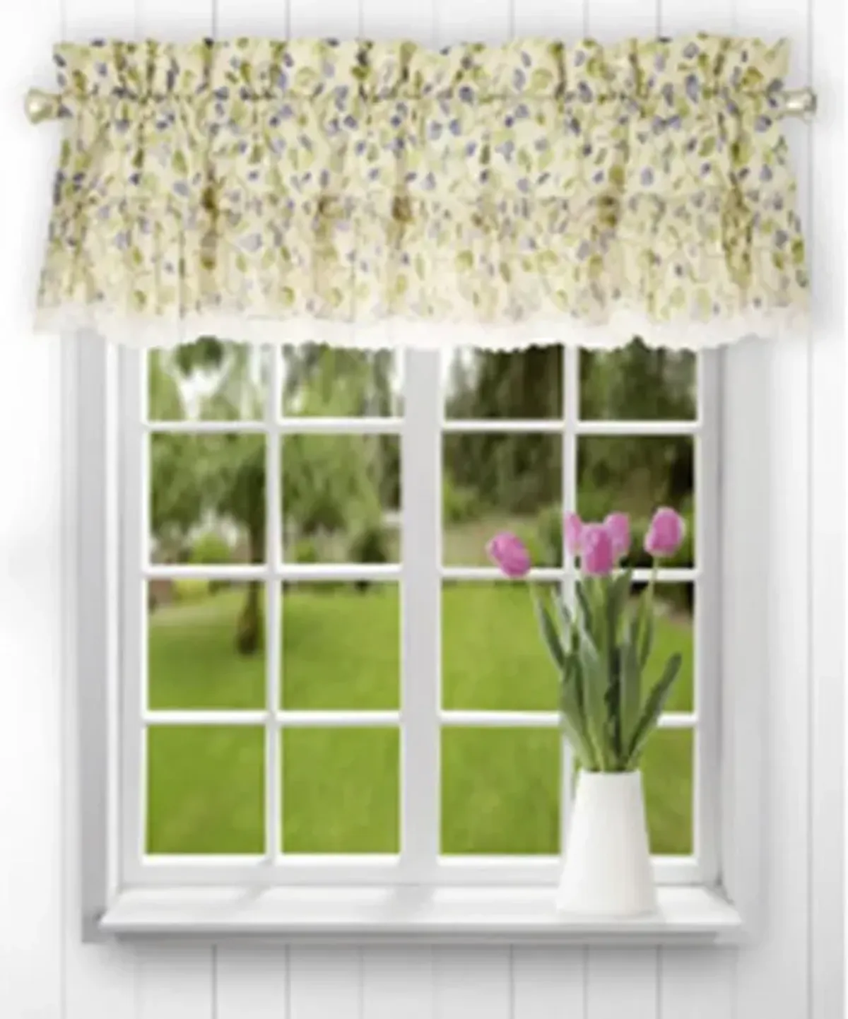 Ellis Curtain Clarice High Quality Room Darkening Natural Color Classic Print Ruffled Window Valance - 52 x12" Blue