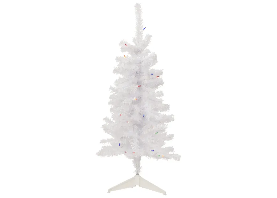 3' Pre-Lit Woodbury White Pine Slim Artificial Christmas Tree  Multi Lights