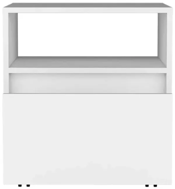 DEPOT E-SHOP Wasilla Nightstand with Open Shelf, 1 Drawer and Casters, White