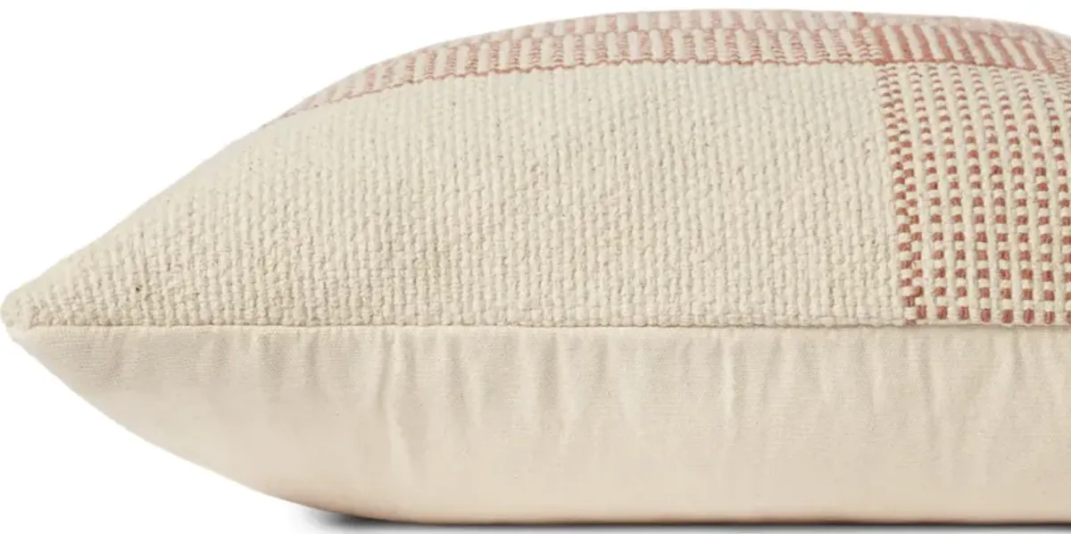 Wells PMH0041 Cream/Terracotta 22''x22'' Polyester Pillow by Magnolia Home by Joanna Gaines x Loloi