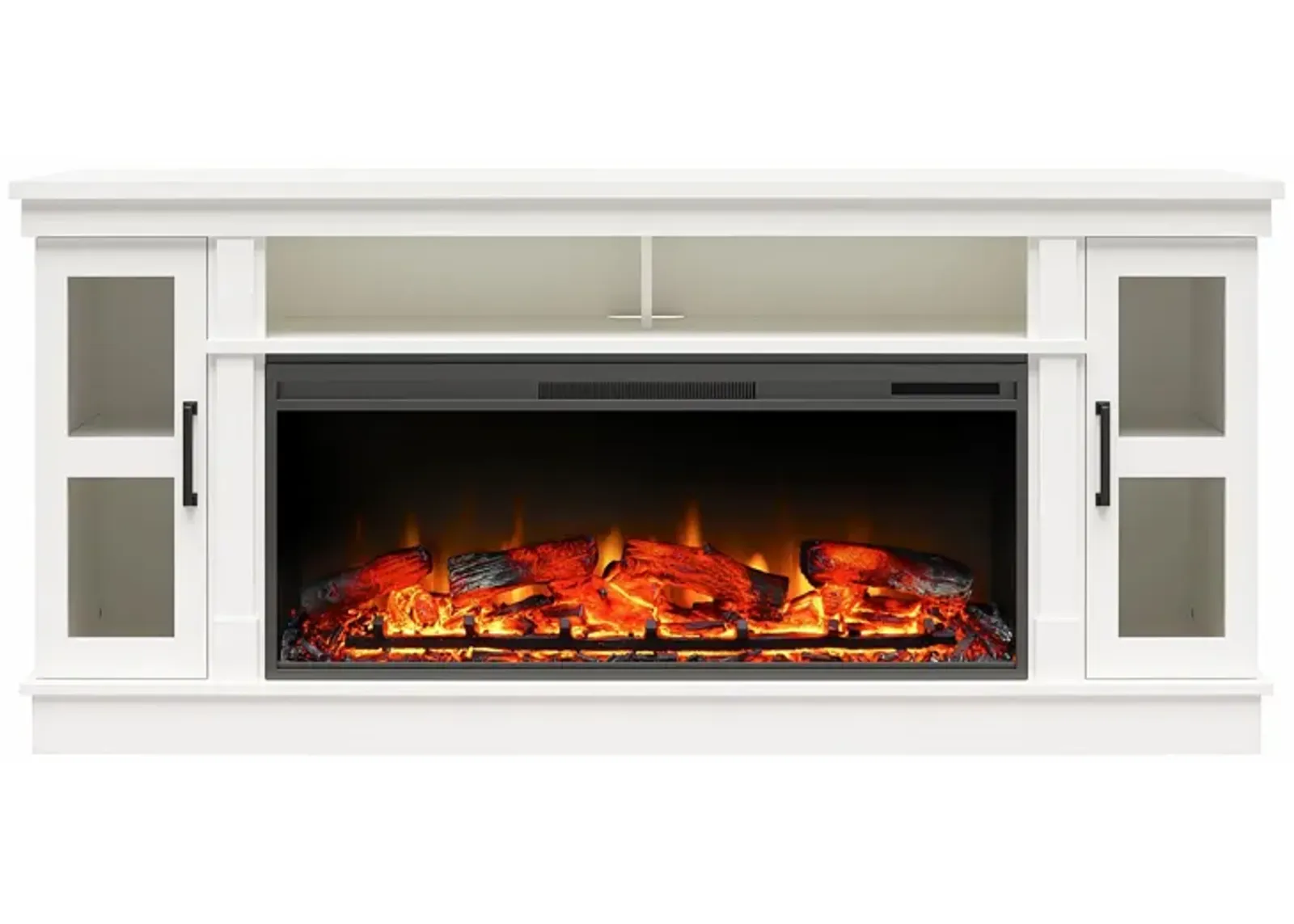 Elmcroft Wide TV Console with Electric Fireplace Insert for 75" TVs, White