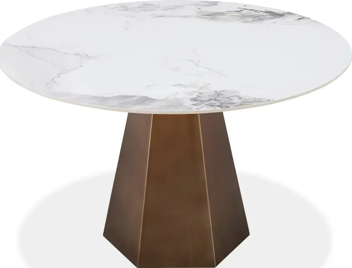 Carmel Stone Top Round Dining Table in Chanelle and Bronze