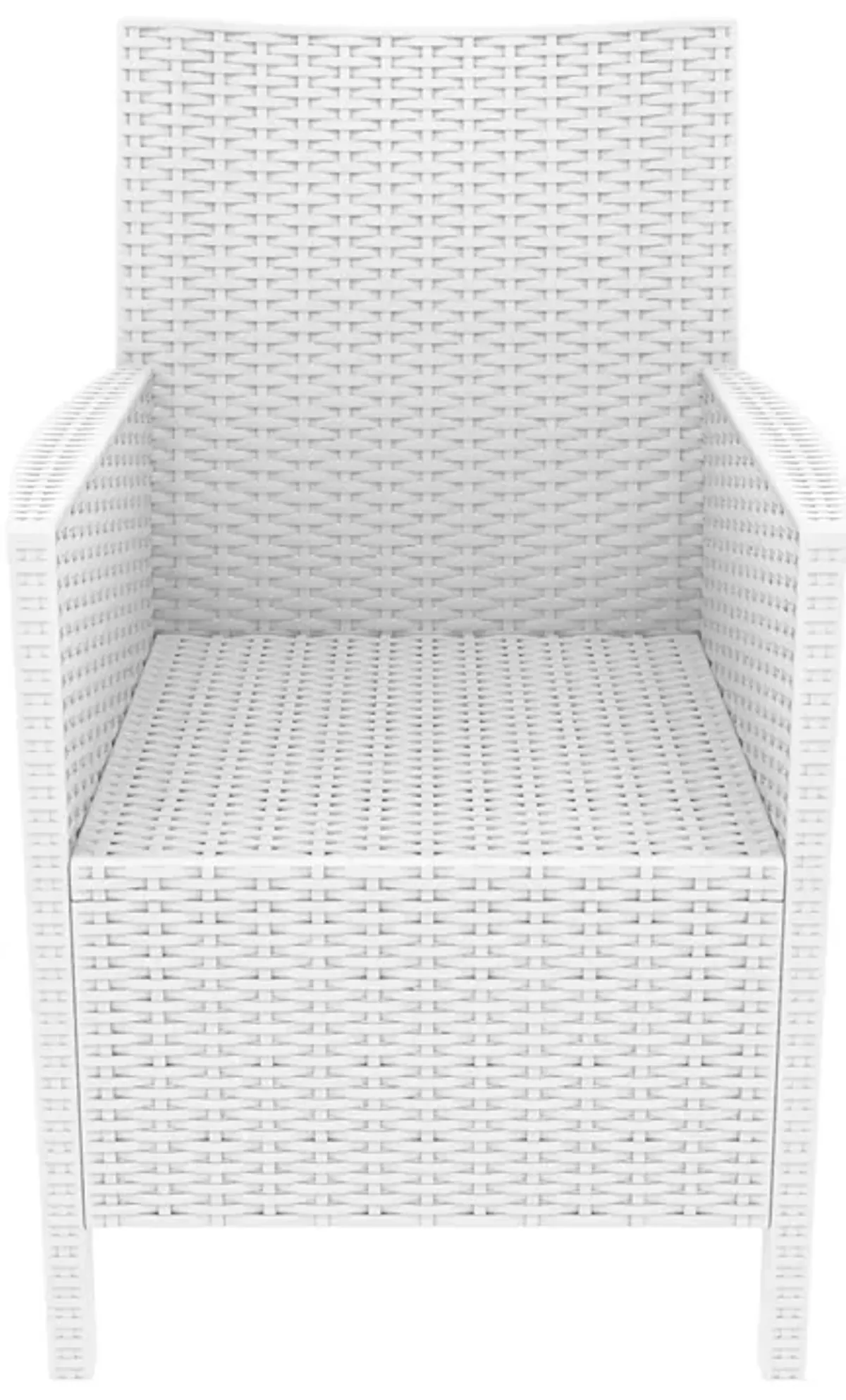 35.5" White Patio Dining Arm Chair with Sunbrella White Cushion