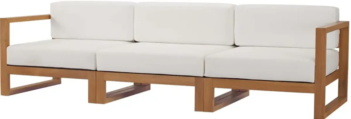 Upland Outdoor Patio Teak Wood 3-Piece Sectional Sofa Set-Benzara