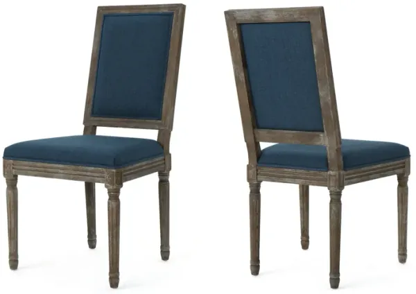 Dining Side Chair Set of 2, Traditional Style, Navy Blue Polyester - Benzara