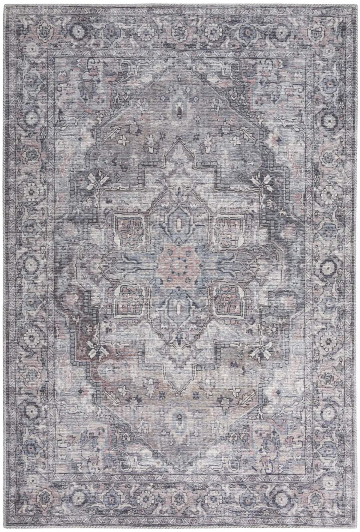 4 X 6 grey Oriental Power Loom Distressed Washable Area Rug