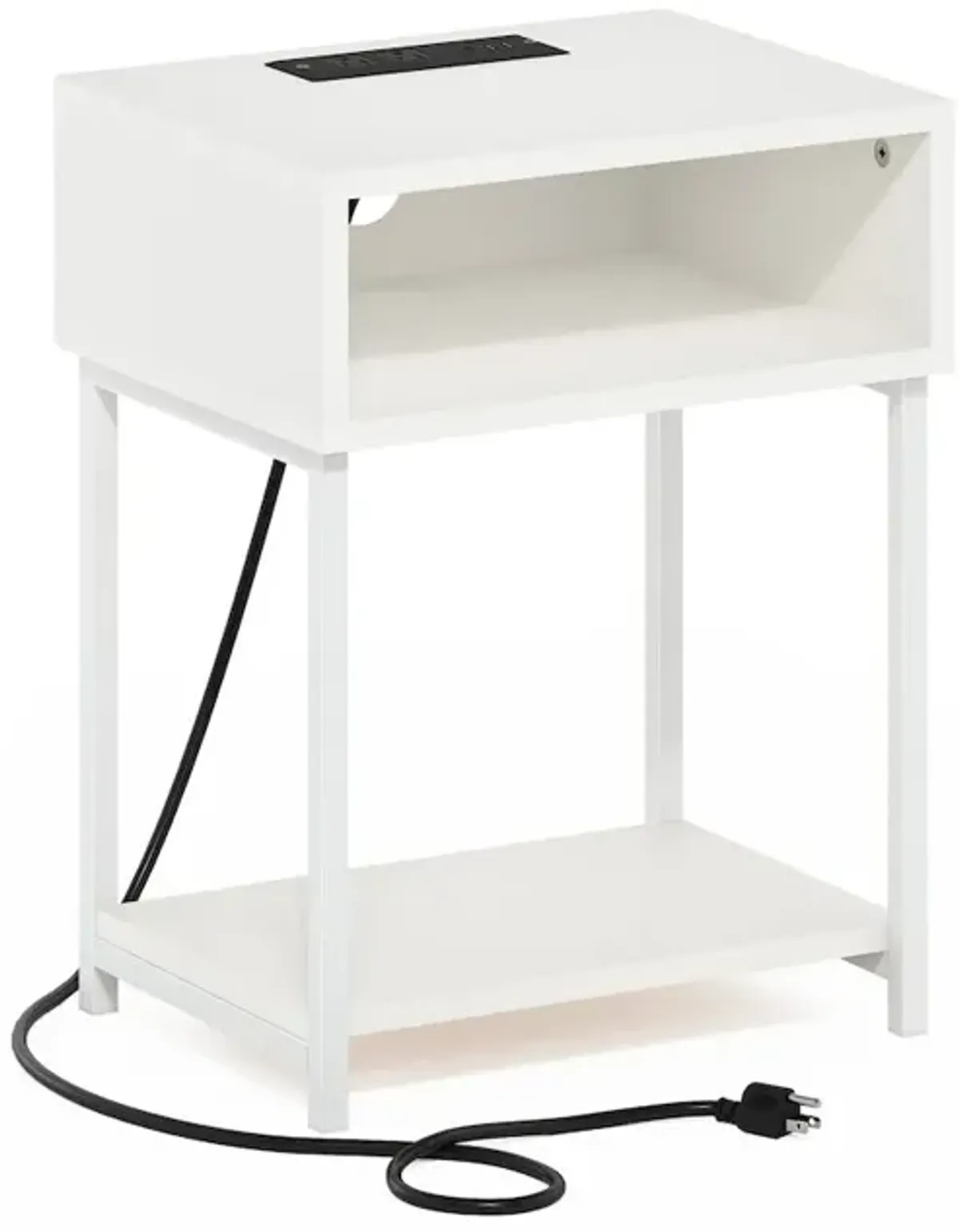 Moretti USB and Type-C Charging Port Open Storage Side Table with Metal Frame