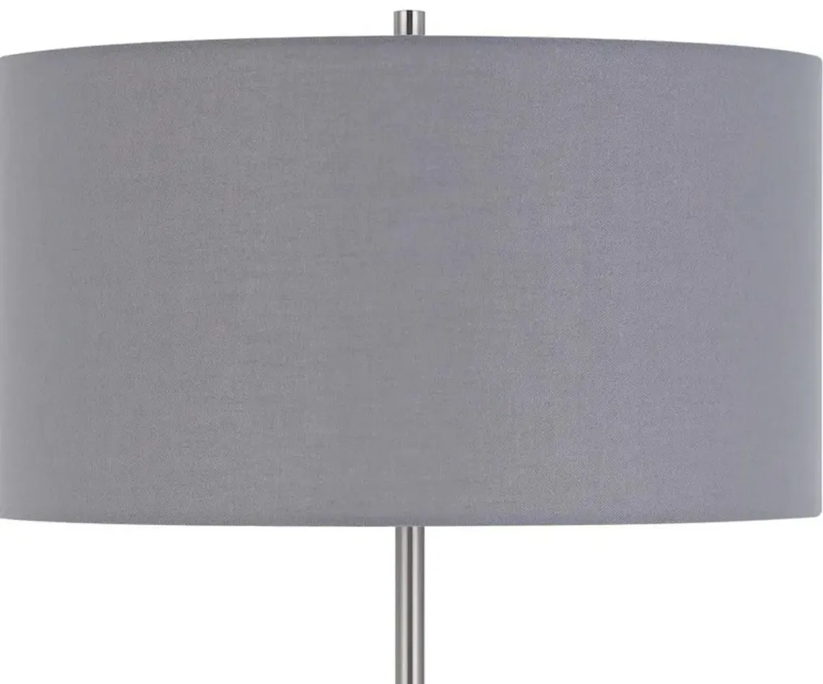 Sie 59 Inch Floor Lamp, Gray Linen Shade, Round Base, Silver Metal Pole - Benzara