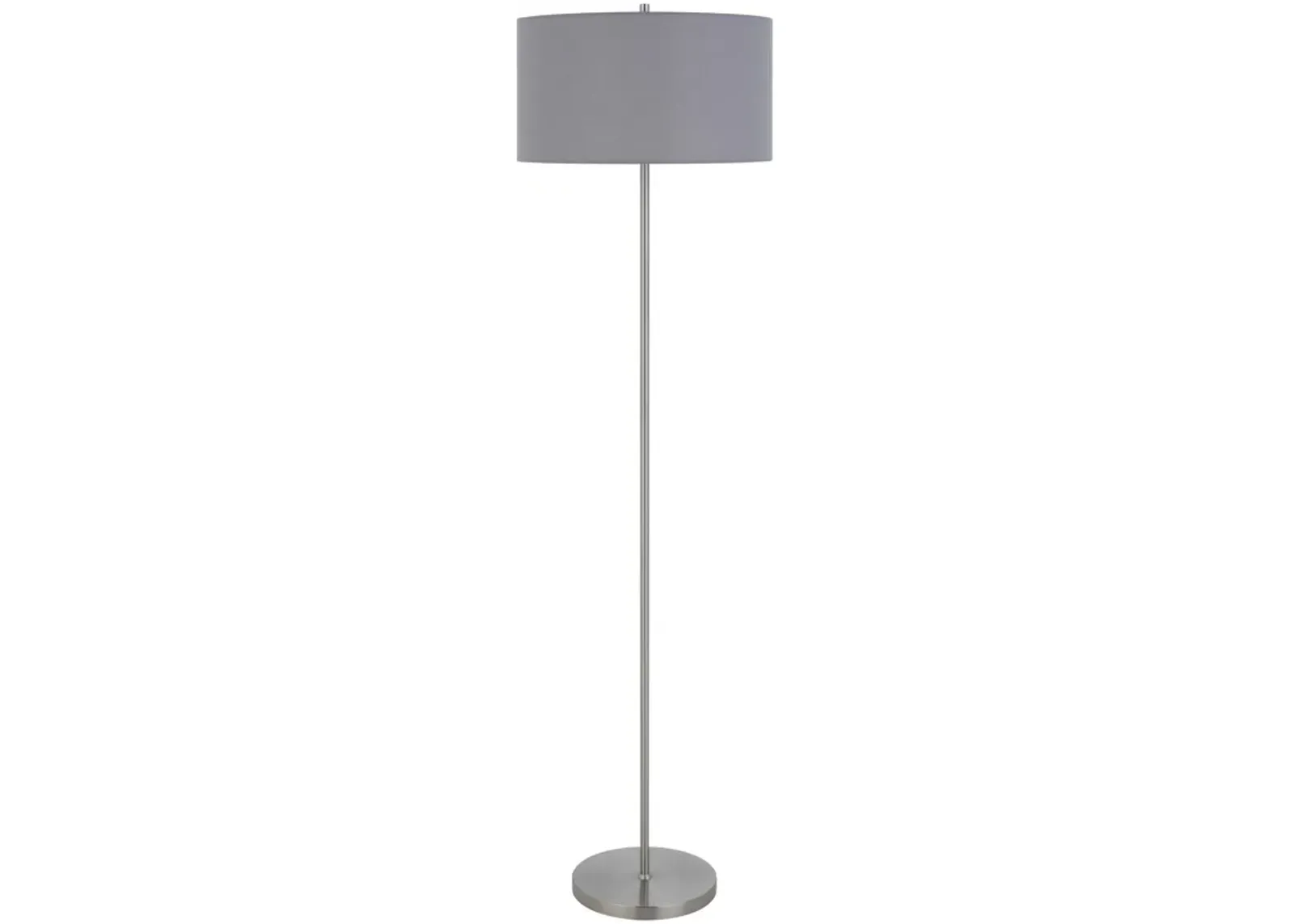 Sie 59 Inch Floor Lamp, Gray Linen Shade, Round Base, Silver Metal Pole - Benzara