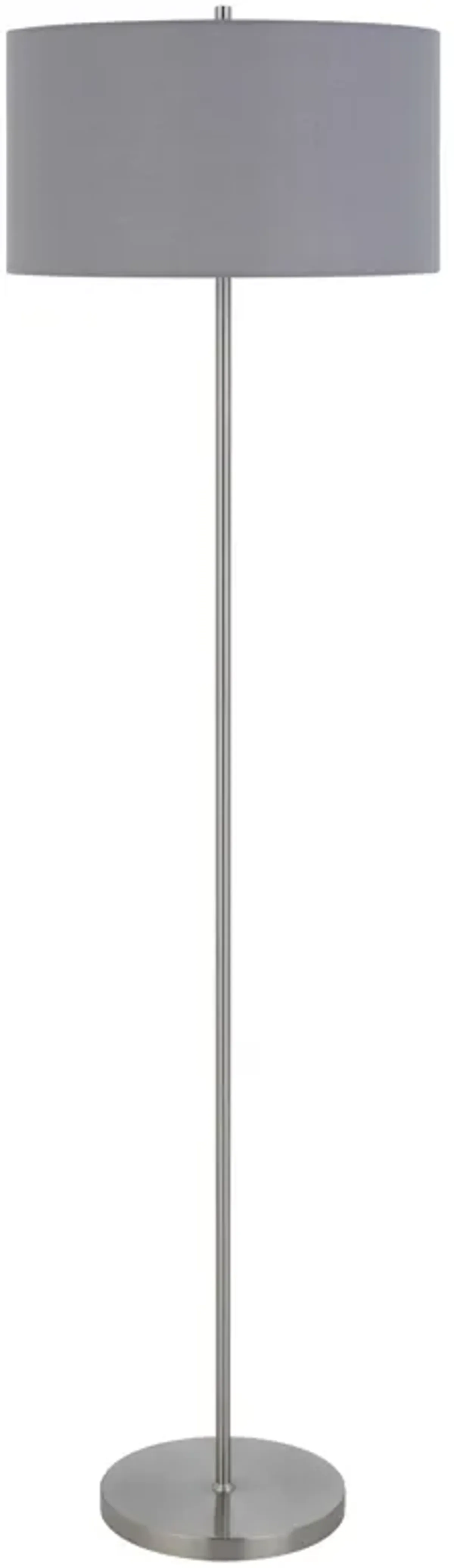 Sie 59 Inch Floor Lamp, Gray Linen Shade, Round Base, Silver Metal Pole - Benzara