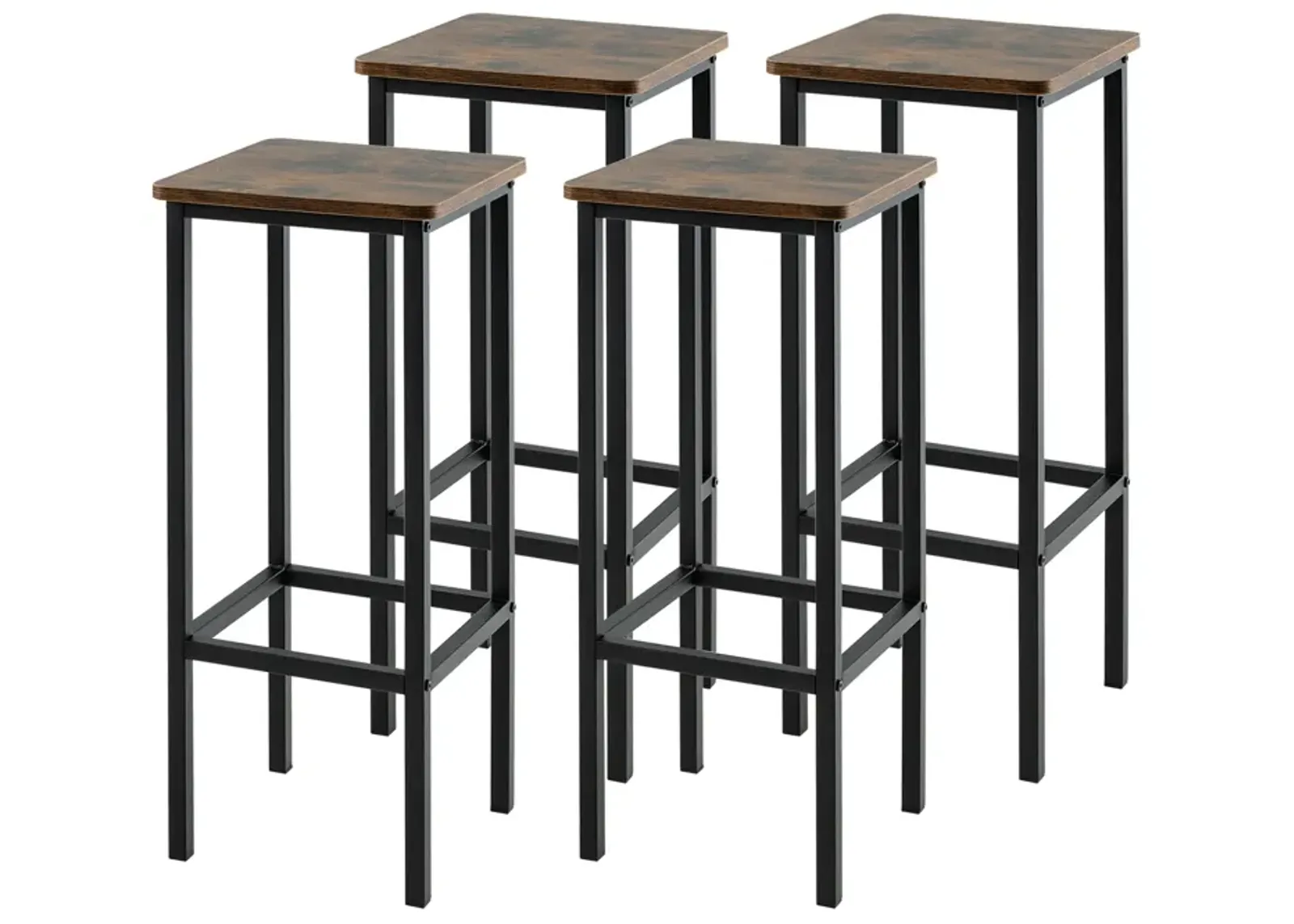 Set of 4 Bar Stools with Metal Legs and Footrest – Stylish and Durable Seating for Any Space