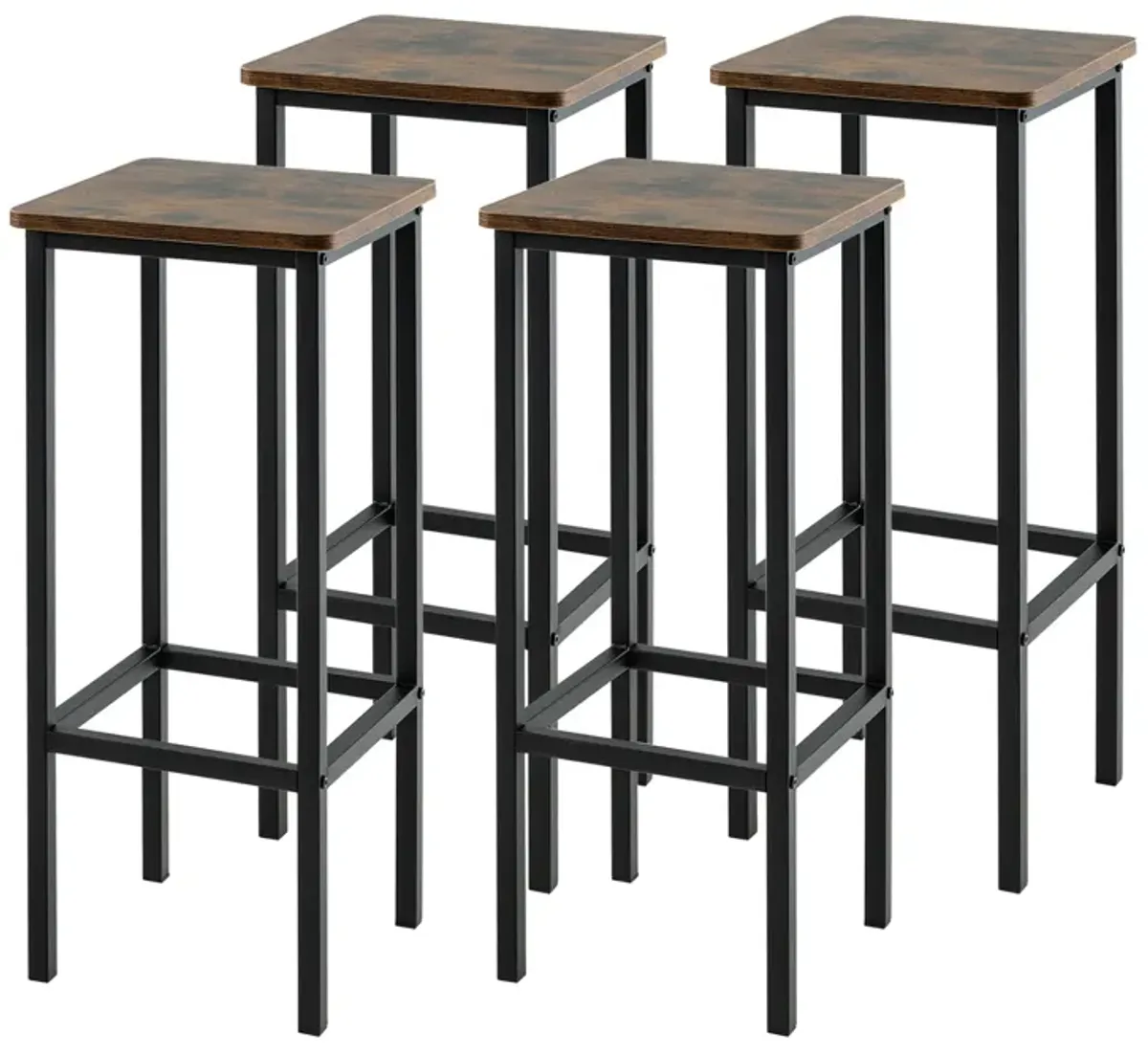 Set of 4 Bar Stools with Metal Legs and Footrest – Stylish and Durable Seating for Any Space