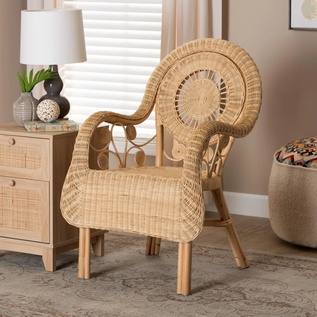 bali & pari Putri Modern Bohemian Natural Rattan Arm Chair