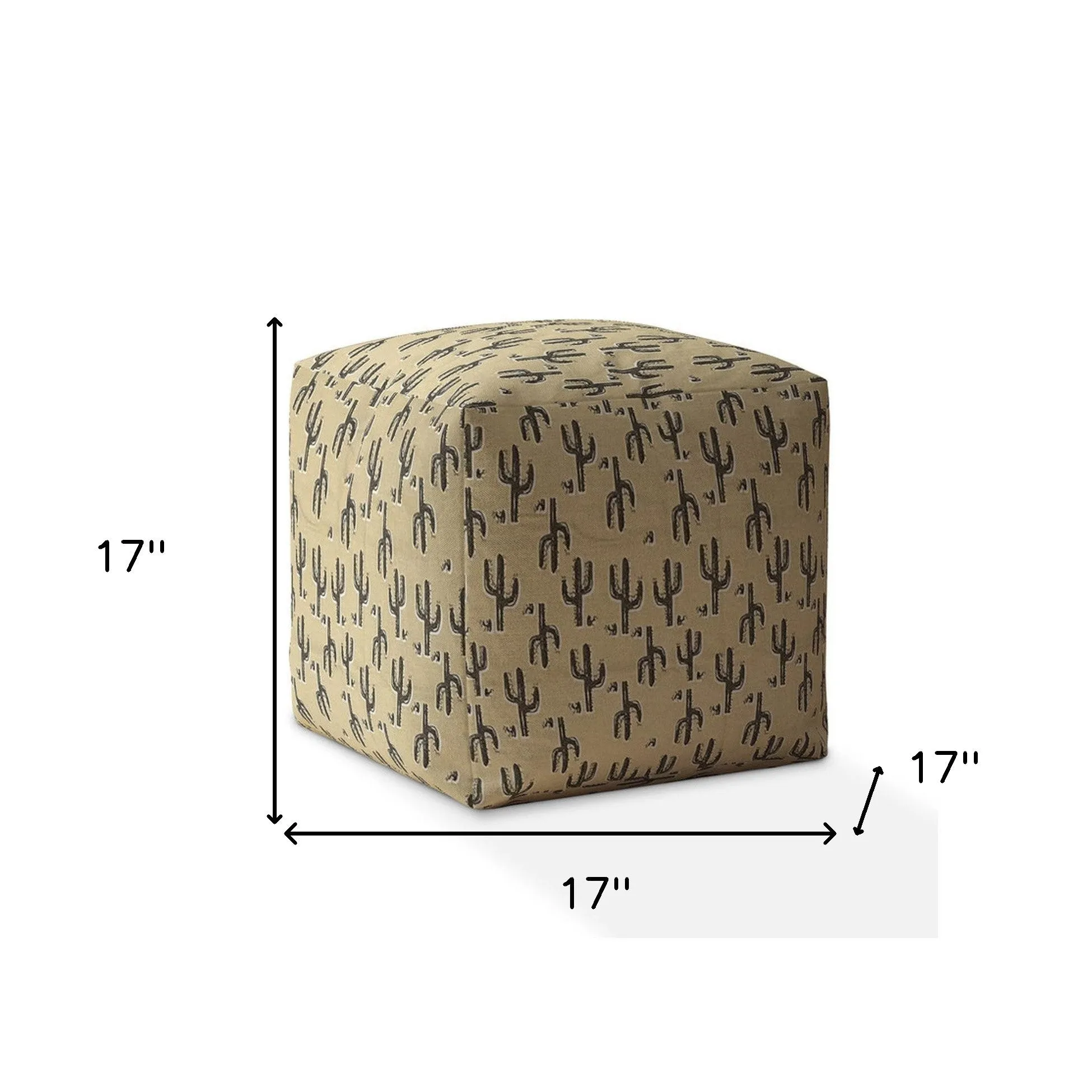 Homezia 17" Beige Cotton Floral Pouf Ottoman