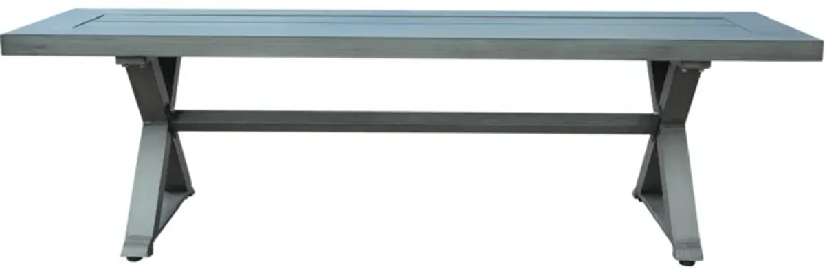 Jica Outdoor Dining Bench, X Shape Legs, Slatted Dark Gray Metal, 59 Inch - Benzara