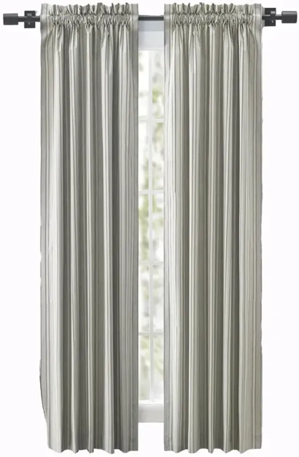 Ellis Curtain Springfield Stripe Tailored 3" Rod Pocket Curtain Panel Pair with Ties 82" x 63" Black