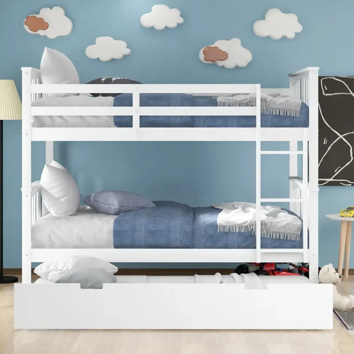 Full Over Full Bunk Bed With Twin Size Trundle And Ladder