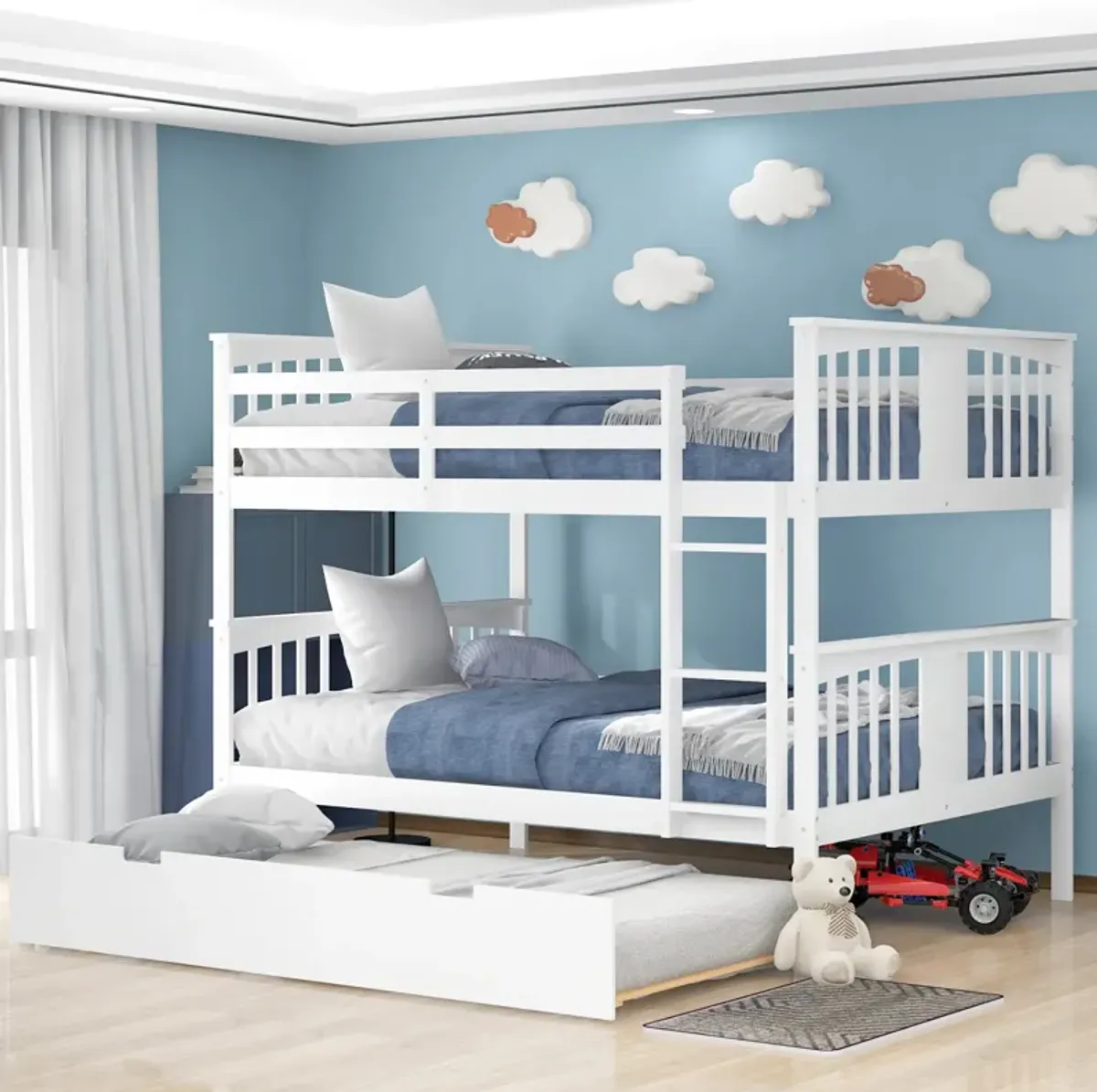 Full Over Full Bunk Bed With Twin Size Trundle And Ladder