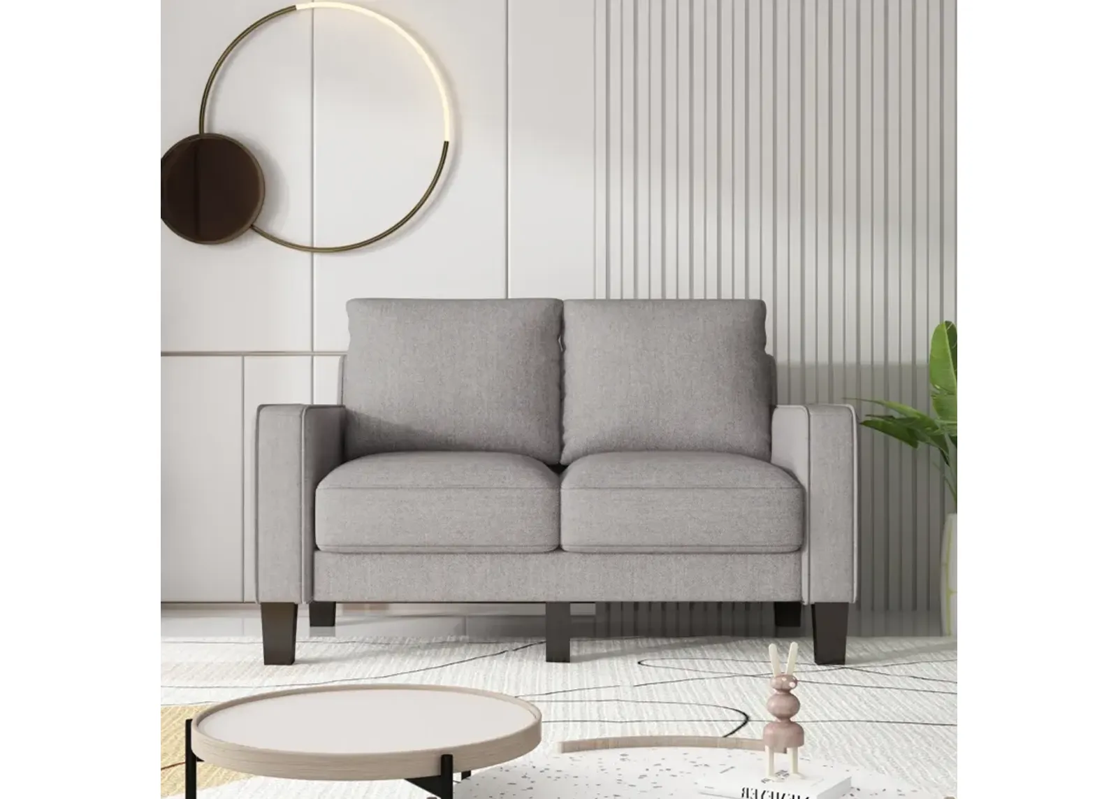 Modern Living Room Furniture Loveseat In Light Fabric