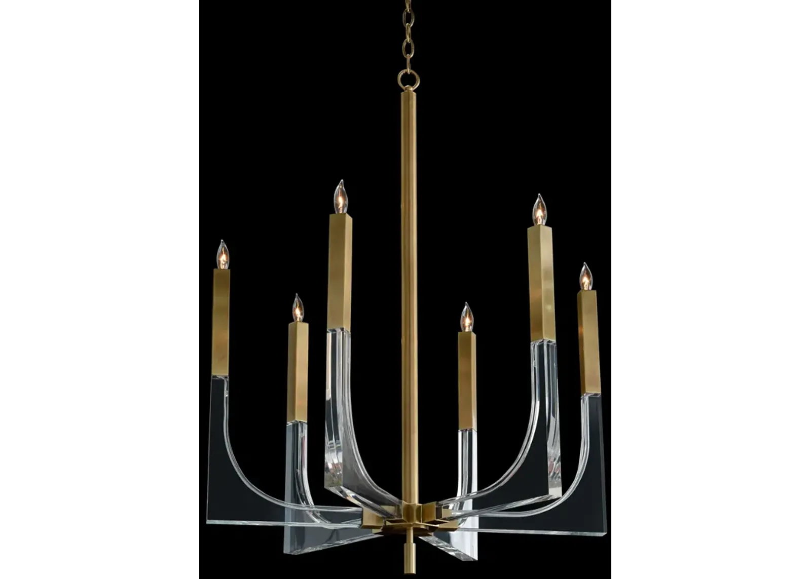 Acrylic And Brass Six-Light Chandelier