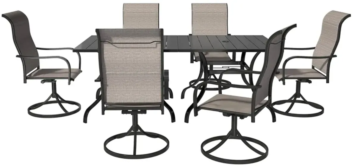 MONDAWE 8-Piece Dining Set With 2 Pcs Square Steel Tables And 6 Pcs Steel Textiliene Dining Swivel Chairs