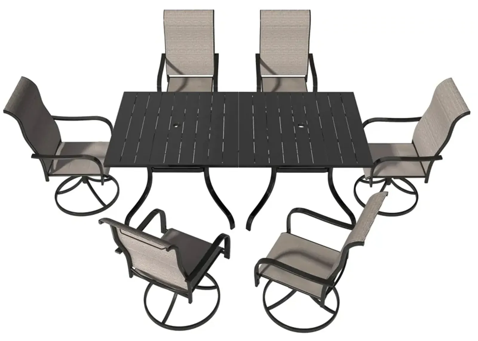 MONDAWE 8-Piece Dining Set With 2 Pcs Square Steel Tables And 6 Pcs Steel Textiliene Dining Swivel Chairs