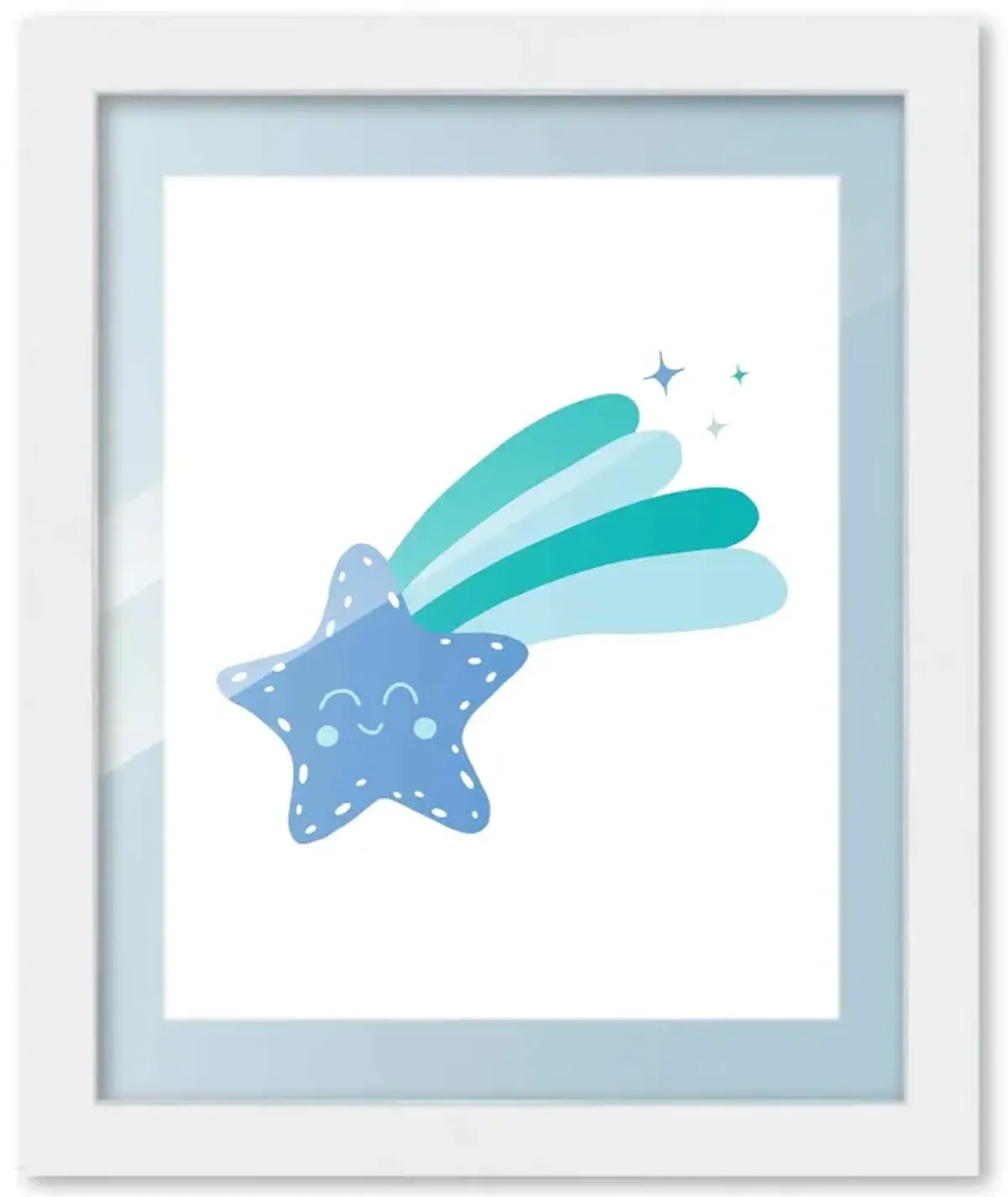 8x10 Framed Nursery Wall Art Boho Galaxy Shooting Star Poster in Blue with Baby Blue Mat in 10x12 White Wood Frame