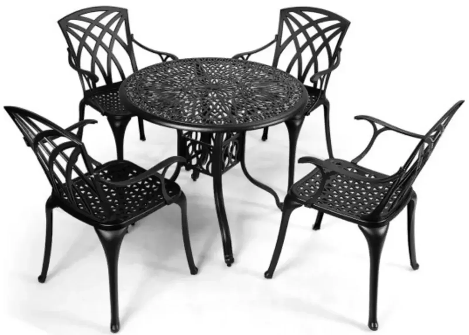 5 Pieces Outdoor Cast Aluminum Patio Dining Set with Umbrella Hole