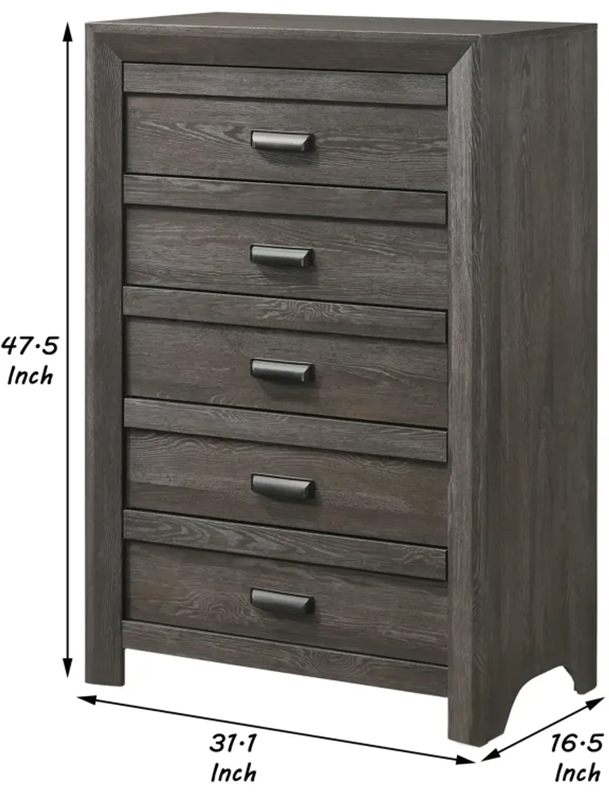 Chest with 5 Storage Drawers and Metal Pulls, Taupe Brown - Benzara