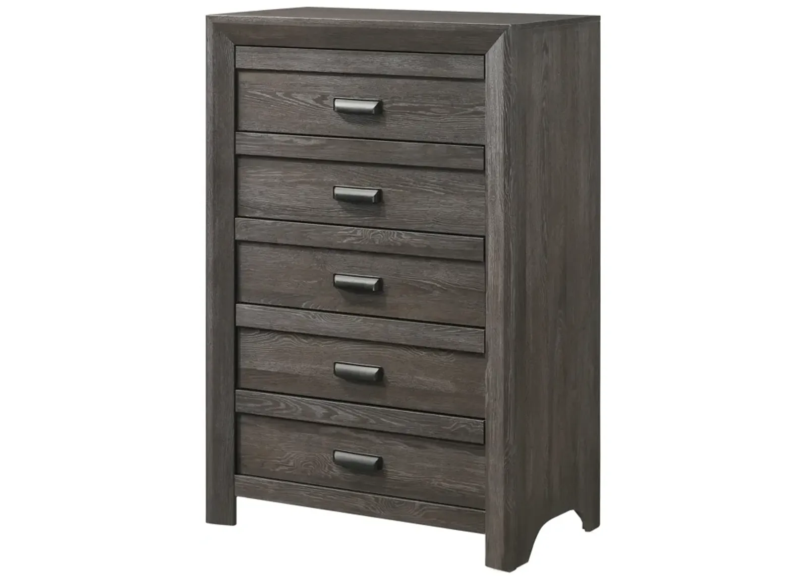 Chest with 5 Storage Drawers and Metal Pulls, Taupe Brown - Benzara