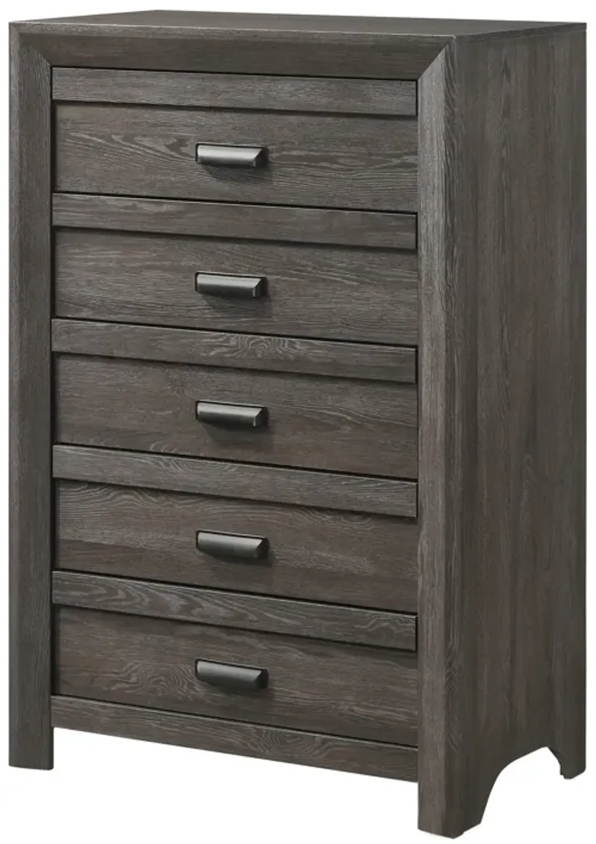 Chest with 5 Storage Drawers and Metal Pulls, Taupe Brown - Benzara