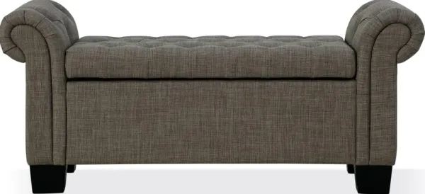 Royal Rolled Arm Storage Bench in Dolphin Linen