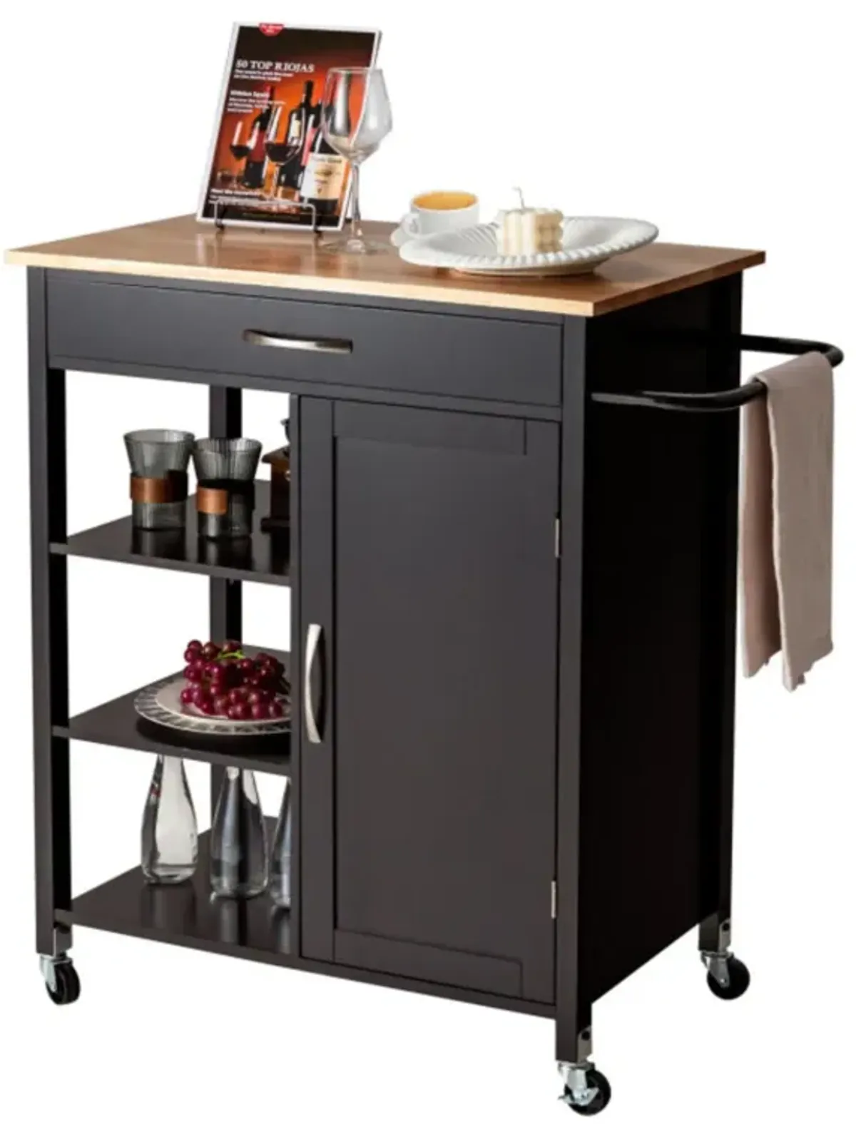 Hivvago Mobile Kitchen Island Cart with Rubber Wood Top