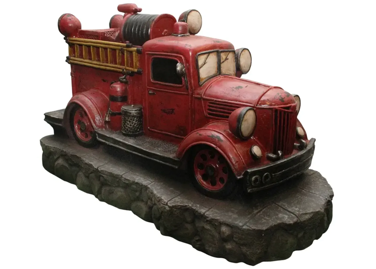 38" Lighted Red and Black Vintage Fire Truck Outdoor Patio Fountain