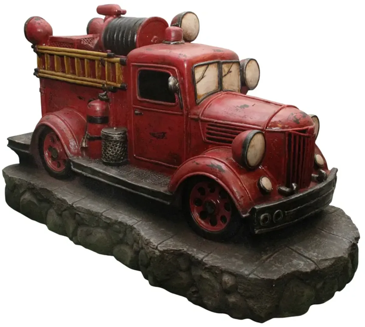 38" Lighted Red and Black Vintage Fire Truck Outdoor Patio Fountain