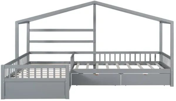 Merax House Platform Bed with 3 Storage Drawers