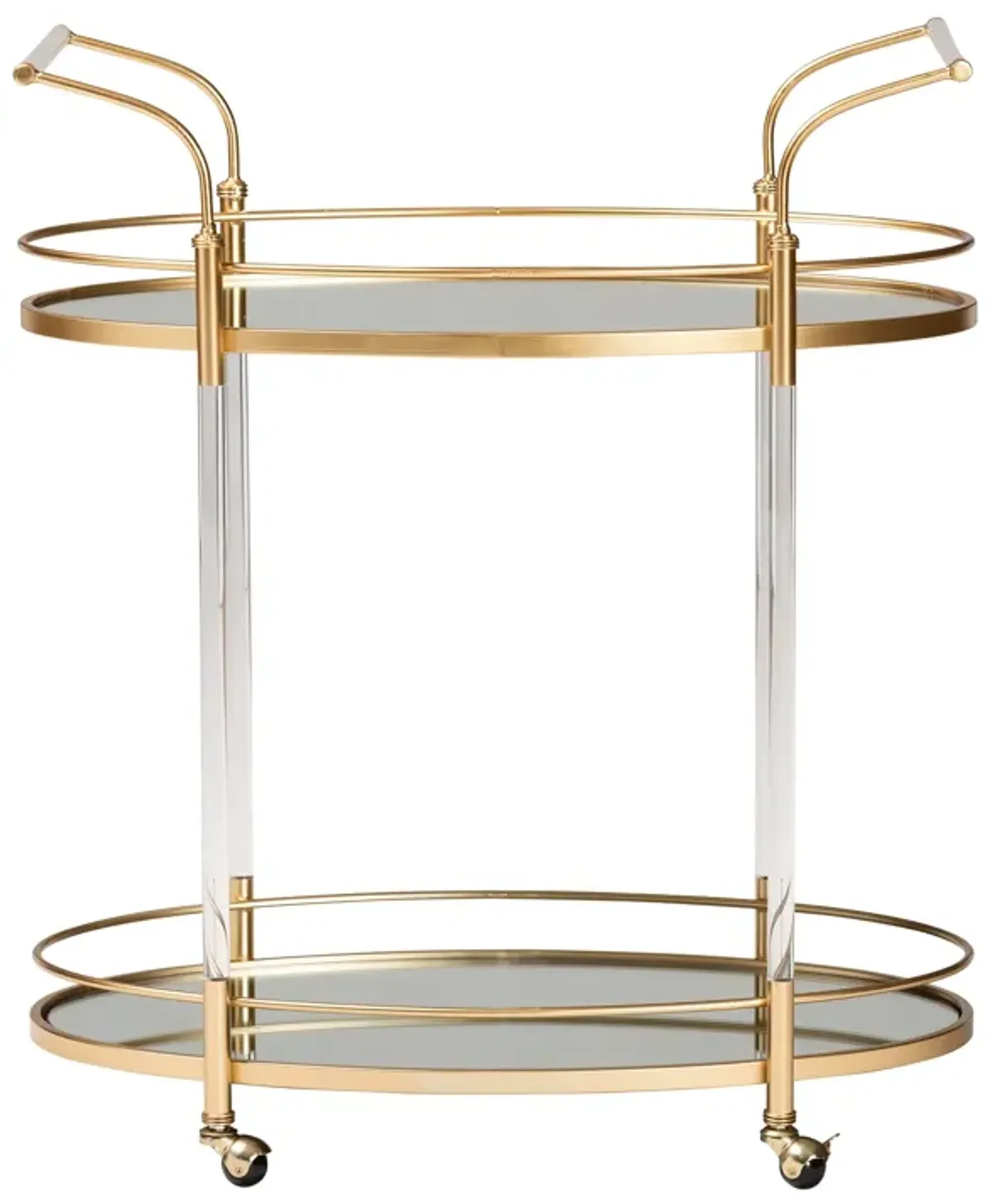 Baxton Studio Nakano Contemporary Glam Gold Metal and Mirrored Glass 2 Tier Wine Cart