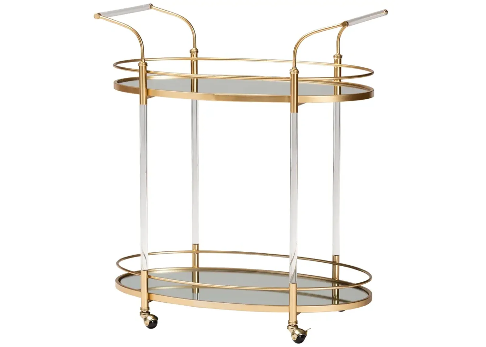 Baxton Studio Nakano Contemporary Glam Gold Metal and Mirrored Glass 2 Tier Wine Cart